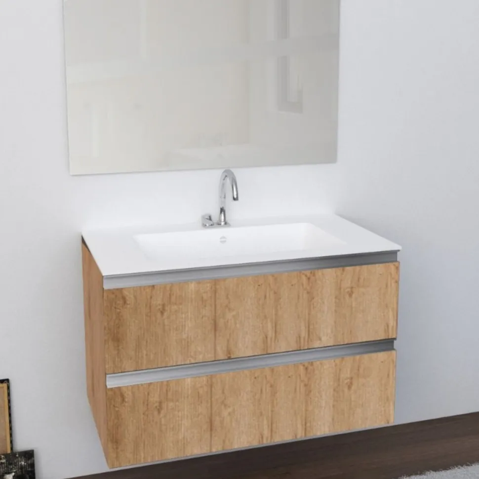 Mobile Bagno sospeso con Piano in Ocritech e vasca integrata disponibile in 4 misure e vari colori