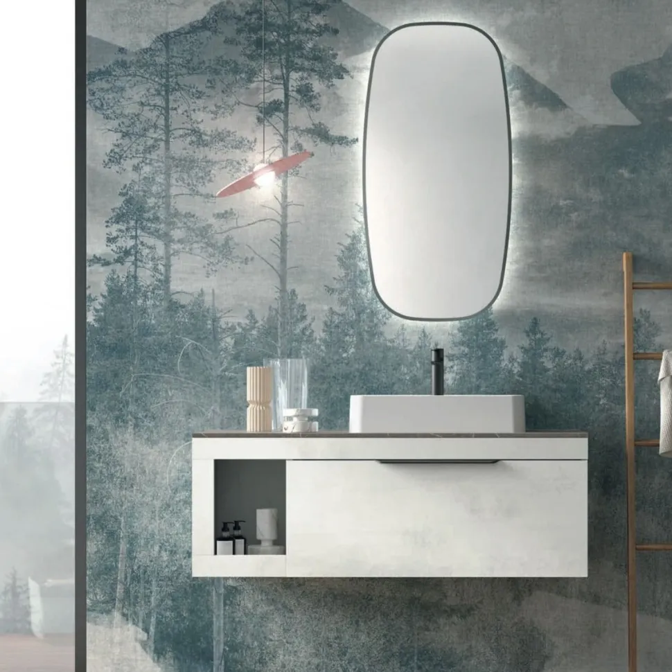 Mobile Bagno sospeso con top da 1,2 cm e lavabo in appoggio opaco Lido disponibile in 4 colori