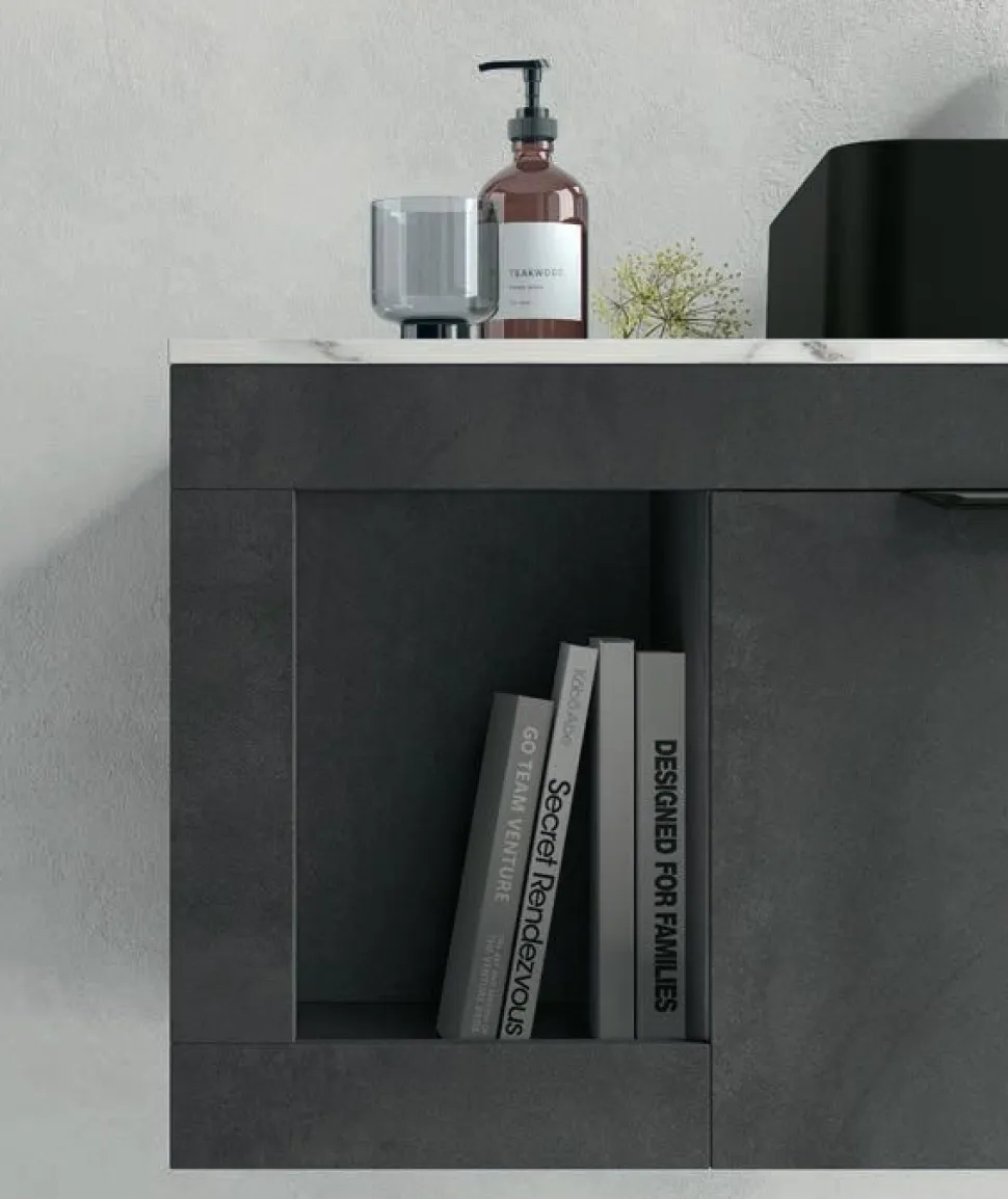 Mobile Bagno sospeso con top sp 1,2 cm 1 cassetto e lavabo in appoggio opaco Lido disponibile in 4 colori