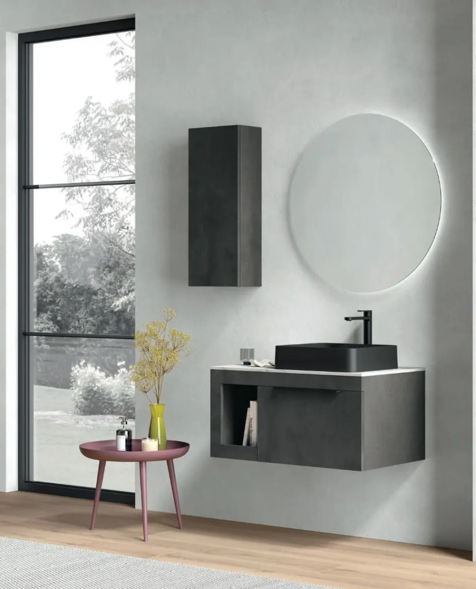 Mobile Bagno sospeso con top sp 1,2 cm 1 cassetto e lavabo in appoggio opaco Lido disponibile in 4 colori