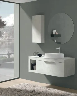Mobile Bagno sospeso con top sp 1,2 cm 1 cassetto e lavabo in appoggio Lido disponibile in 4 colori
