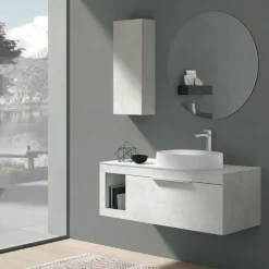 Mobile Bagno sospeso con top sp 1,2 cm 1 cassetto e lavabo in appoggio Lido disponibile in 4 colori