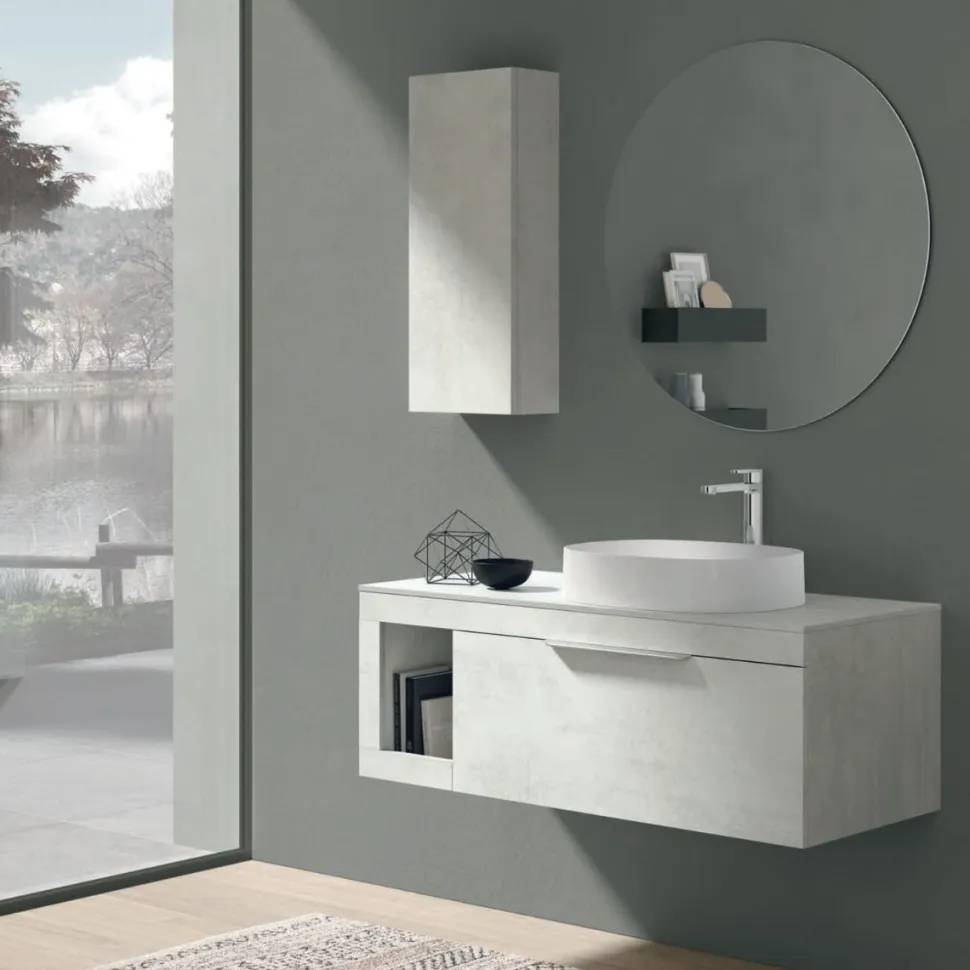 Mobile Bagno sospeso con top sp 1,2 cm 1 cassetto e lavabo in appoggio Lido disponibile in 4 colori