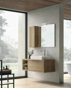 Mobile Bagno sospeso con vani a giorno 1 cassetto e lavabo in appoggio Domus disponibile in 4 colori