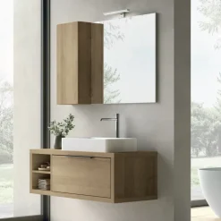 Mobile Bagno sospeso con vani a giorno 1 cassetto e lavabo in appoggio Domus disponibile in 4 colori
