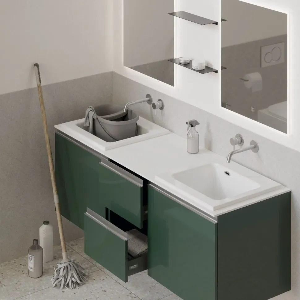 Mobile Bagno sospeso doppio lavabo con 4 cassetti e maniglie a gola disponibile in vari colori