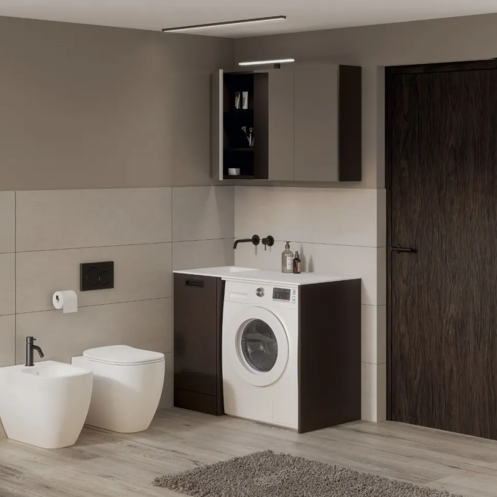 Mobile bagno Totus con base sottolavabo e vano lavatrice a giorno disponibile in 3 misure e vari colori