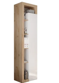 Mobile colonna 1 anta con Vani a Giorno in Bianco Lucido e Rovere Cadiz