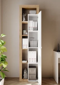 Mobile colonna 1 anta con Vani a Giorno in Bianco Lucido e Rovere Cadiz