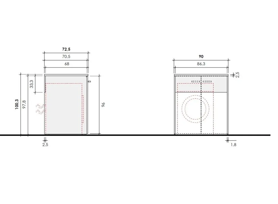 Mobile Copri Lavatrice a Giorno L 90 cm – Struttura con Piano d'Appoggio