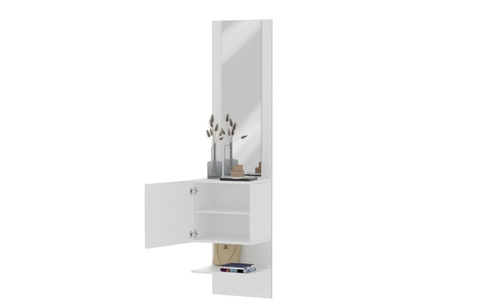 Mobile da ingresso compatto con specchio Poket in Bianco Lucido