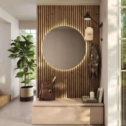 Mobile da Ingresso con Boiserie cannettata con appendiabiti e specchio in Cashmere e Mercure