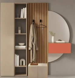 Mobile da ingresso con specchio a mezza luna e librerie- personalizzabile