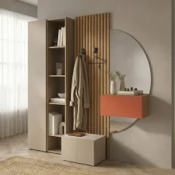 Mobile da ingresso con specchio a mezza luna e librerie- personalizzabile