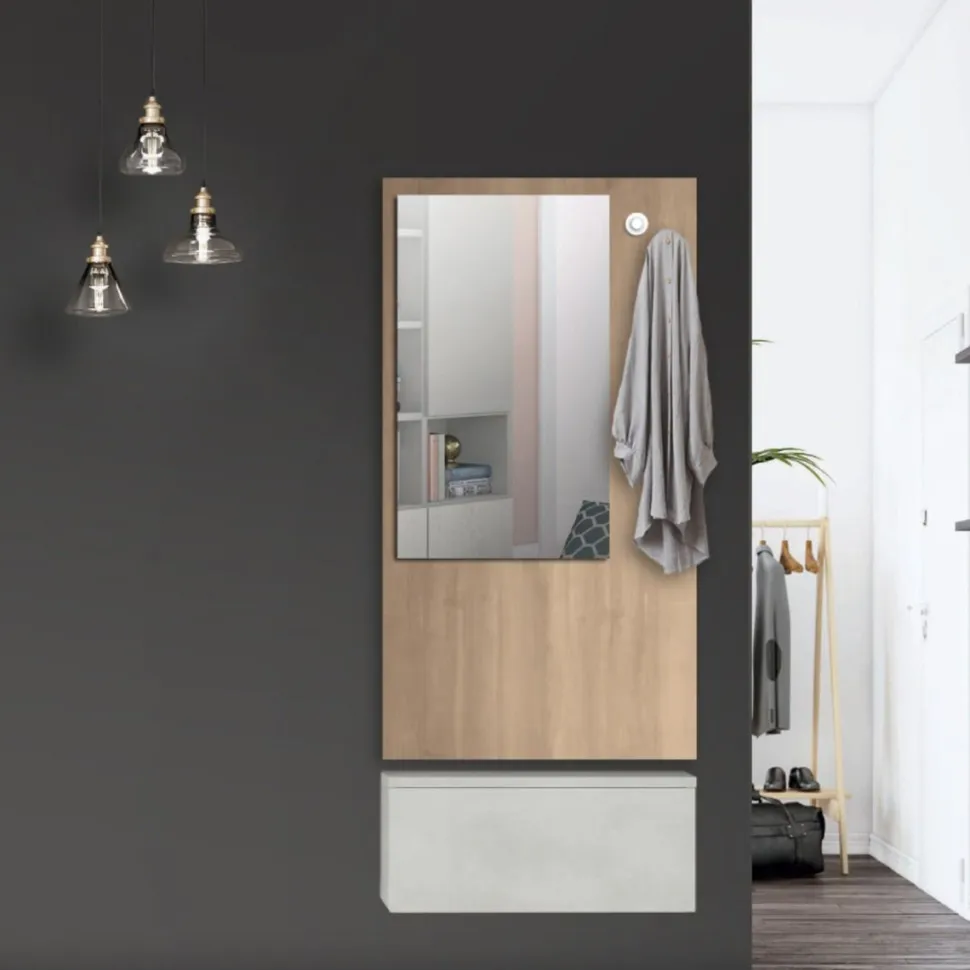 mobile da ingresso con specchio e pensile cassettone