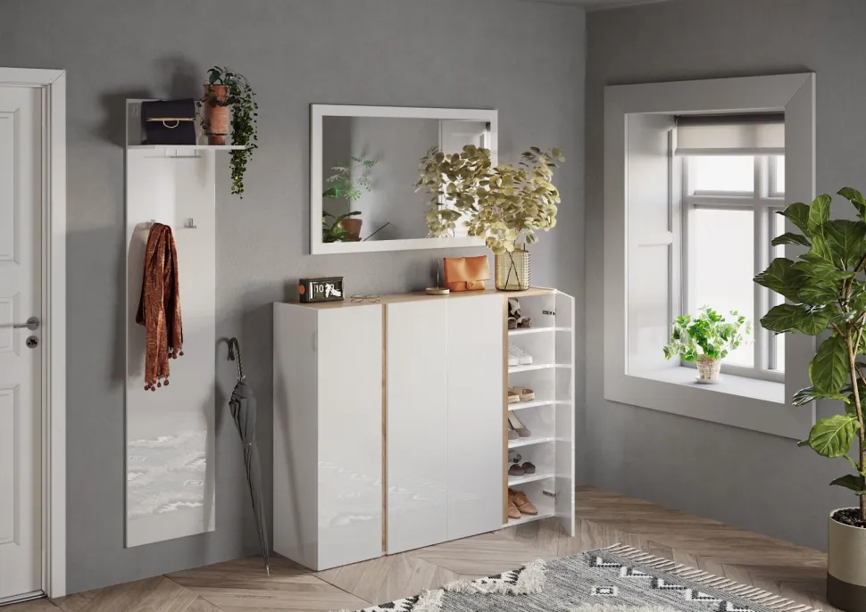 Mobile da ingresso Dublino linea Combo in finitura Bianco Lucido e Rovere Cadiz