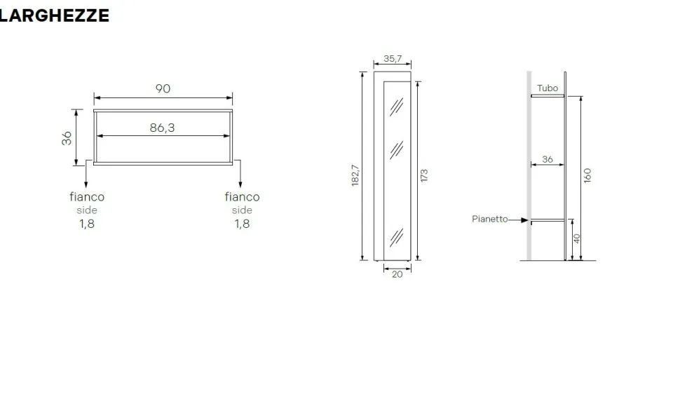 Mobile da ingresso Grigio Cenere con pensile sospeso e appendiabiti con specchio disponibile in vari colori