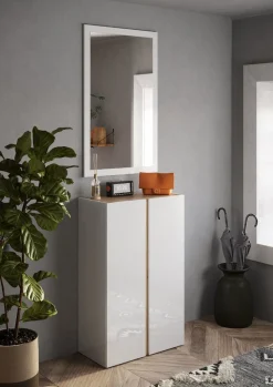 Mobile da ingresso Madrid linea Combo in finitura Bianco lucido e Rovere Cadiz