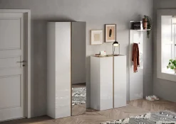 Mobile da ingresso Madrid linea Combo in finitura Bianco lucido e Rovere Cadiz