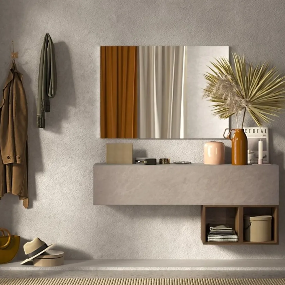 Mobile da ingresso Mara in finitura Argilla e Rovere Mercure