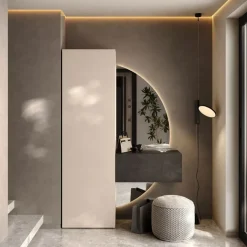 Mobile da Ingresso moderno con armadio e specchio in finitura Cashmere e Rovere Cadiz