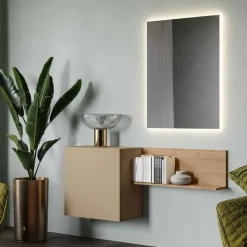 Mobile da ingresso Oro e Noce biondo con cubo sospeso e mensola disponibile in vari colori