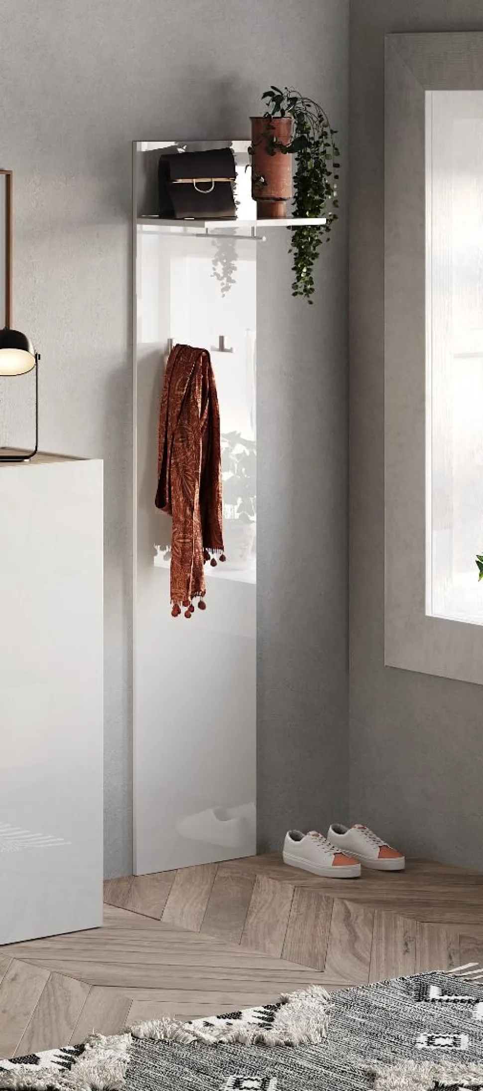 Mobile da ingresso Oslo linea Combo in finitura Bianco Lucido e Rovere Cadiz