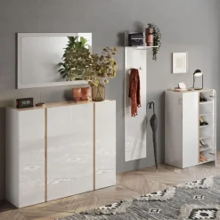 Mobile da ingresso Oslo linea Combo in finitura Bianco Lucido e Rovere Cadiz