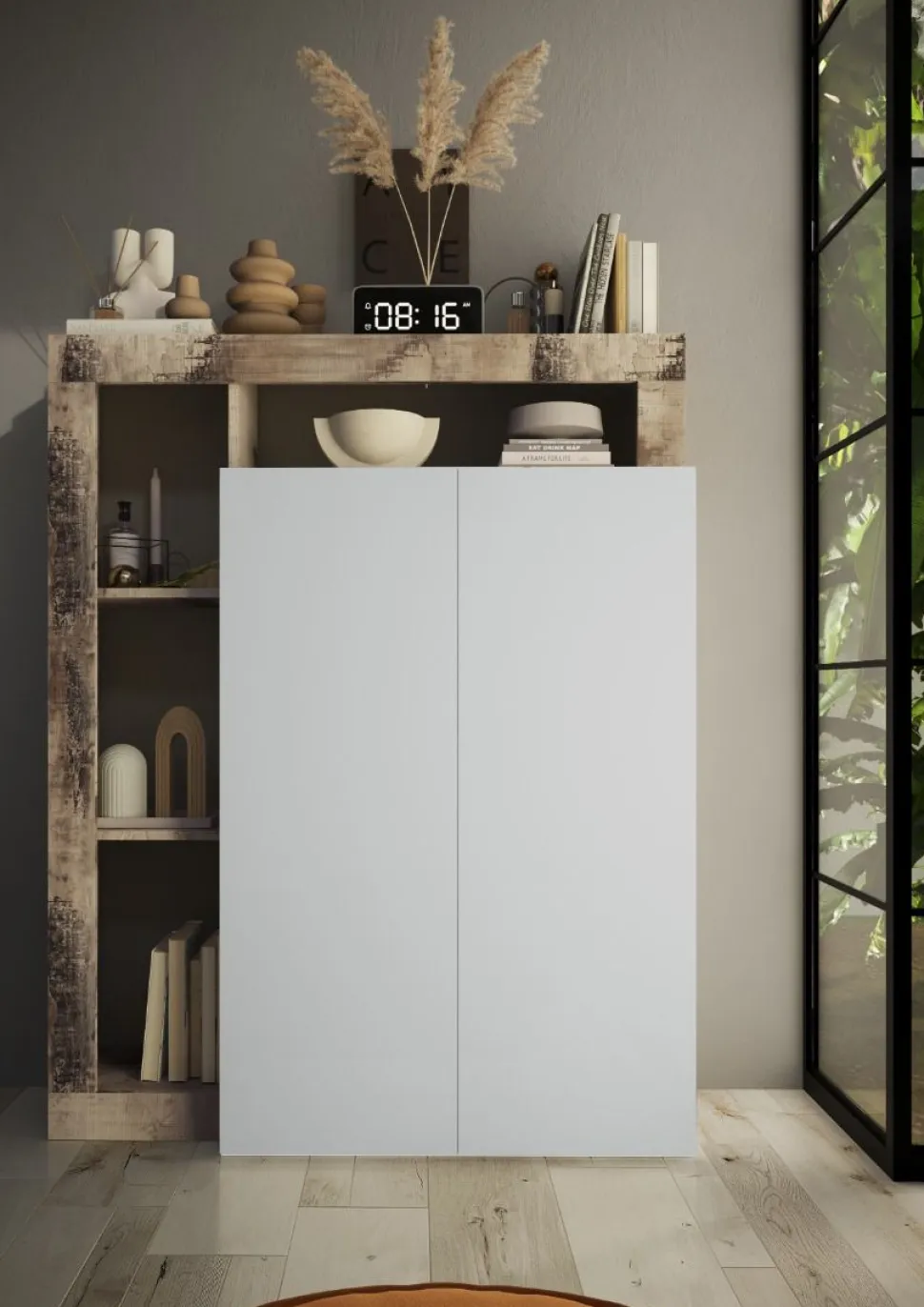 Mobile da ingresso Remo linea Frame in finitura Bianco Lucido e Pero