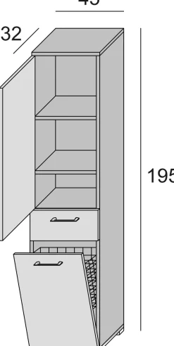 Mobile multiuso con cestello porta biancheria finitura Bianco Frassino e Rovere