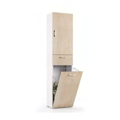 Mobile multiuso con cestello porta biancheria finitura Bianco Frassino e Rovere