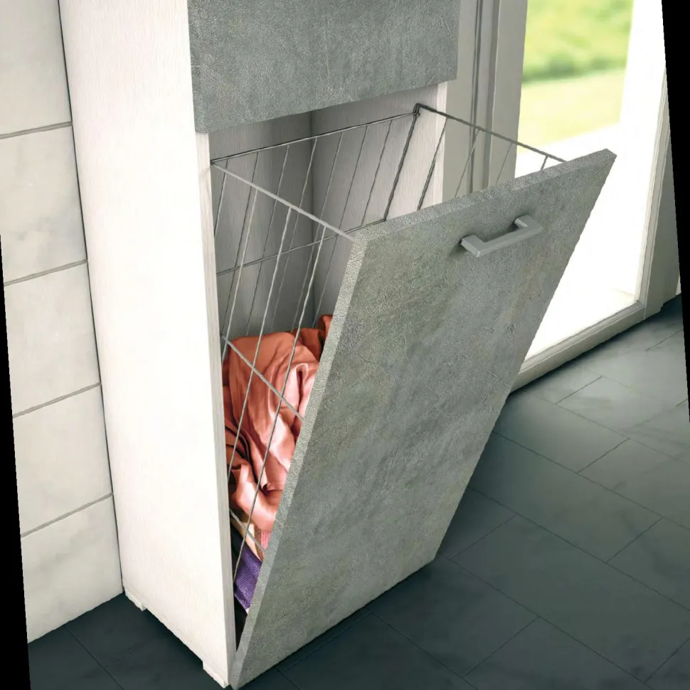 Mobile multiuso con cestello porta biancheria finitura Bianco Frassino