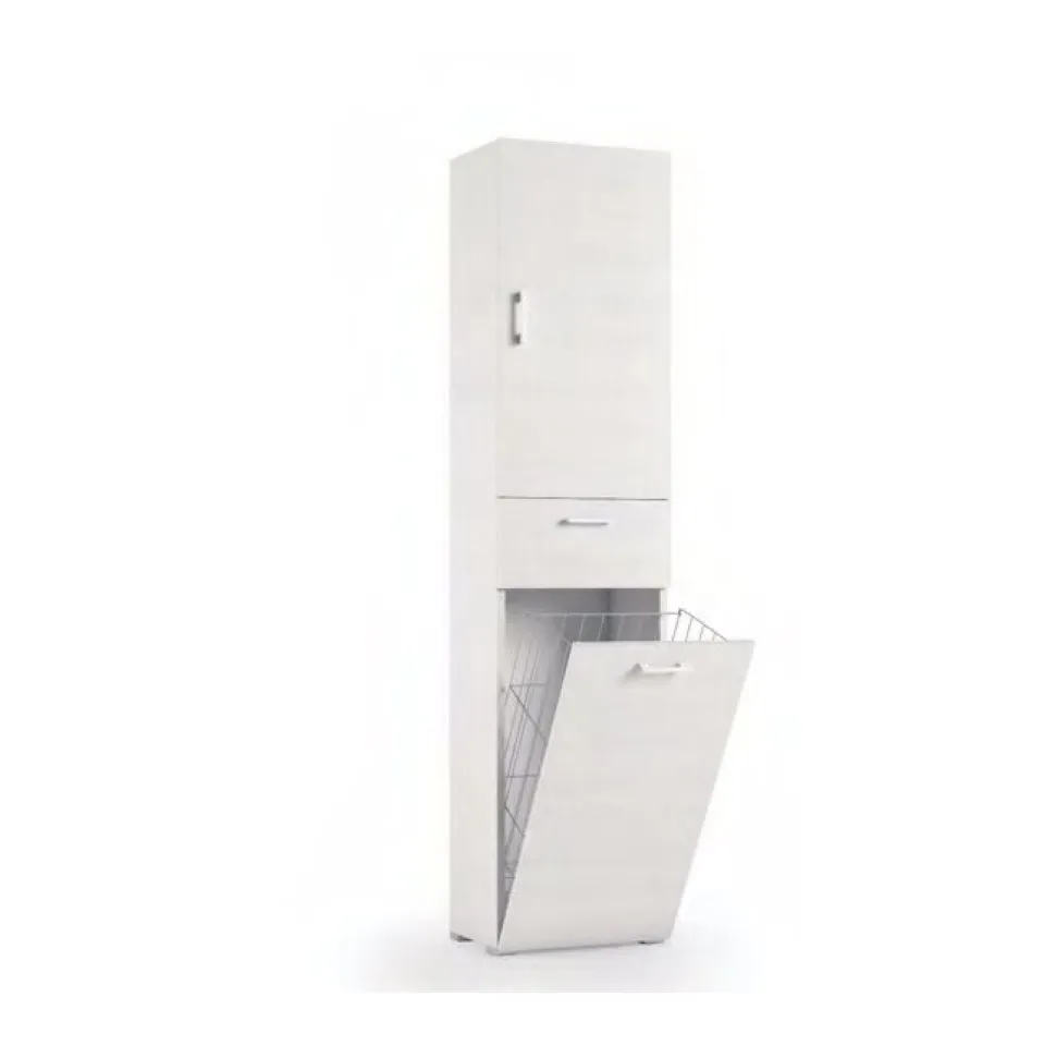 Mobile multiuso con cestello porta biancheria finitura Bianco Frassino