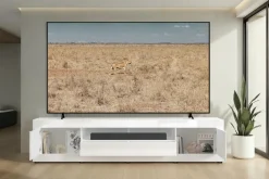 Mobile Porta TV Linea Basic L 245 cm in Bianco Lucido con 2 Ante e 1 Cassetto