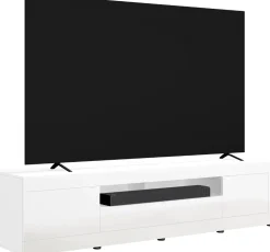 Mobile Porta TV Linea Basic L 245 cm in Bianco Lucido con 2 Ante e 1 Cassetto