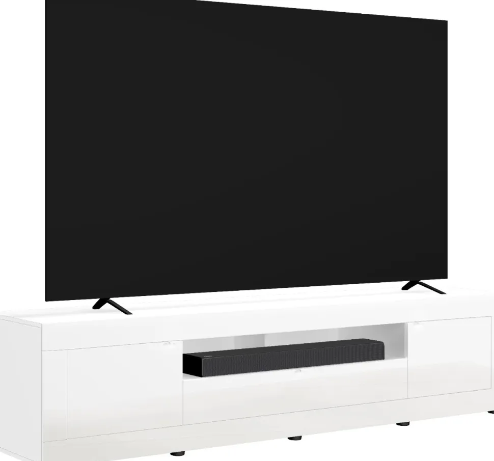 Mobile Porta TV Linea Basic L 245 cm in Bianco Lucido con 2 Ante e 1 Cassetto