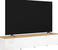 Mobile Porta TV moderno Linea Easy 4 Ante in Bianco Lucido e Rovere Cadiz
