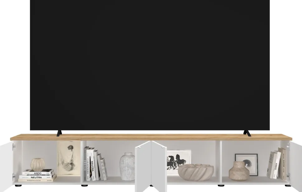 Mobile Porta TV moderno Linea Easy 4 Ante in Bianco Lucido e Rovere Cadiz