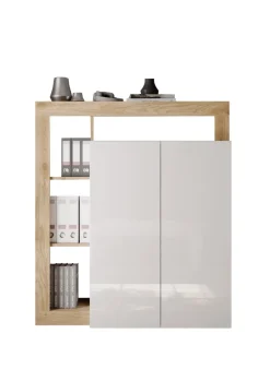 Mobile Scrivania compatto Linea Frame in Bianco Lucido e Rovere Cadiz con ripiano estraibile