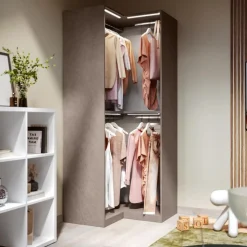 Modulo angolare per cabina armadio a giorno finitura Cashmere disponibile in 4 colori