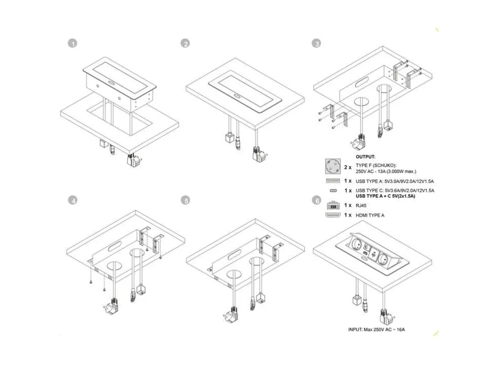 Multipresa per scrivania Atom 26, 225x111mm disponibile in 3 colori