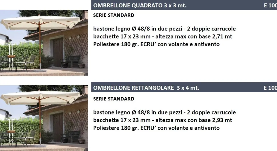 Ombrellone da giardino in legno modello Atene, palo centrale Design Classico