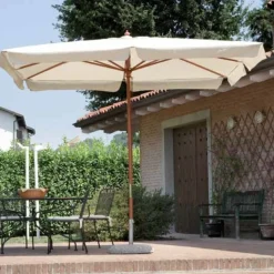 Ombrellone da giardino in legno modello Atene, palo centrale Design Classico