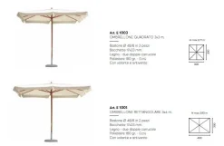Ombrellone da giardino in legno modello Atene, palo centrale Design Classico