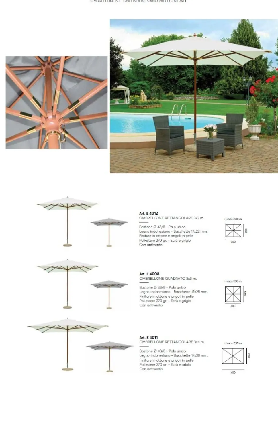 Ombrellone da Giardino Origami disponibile in 3 misure palo centrale in legno Indonesiano