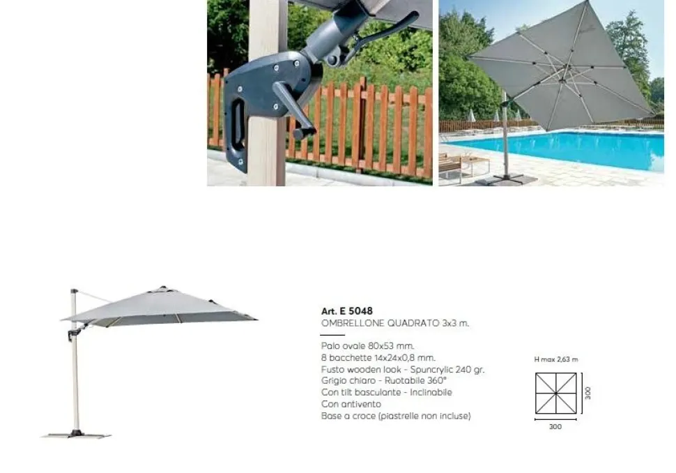 Ombrellone Luxury Quadrato 3x3 m fusto Wooden Look Spuncrylic Grigio tilt basculante