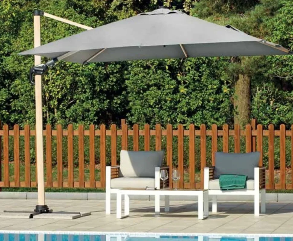 Ombrellone Luxury Quadrato 3x3 m fusto Wooden Look Spuncrylic Grigio tilt basculante