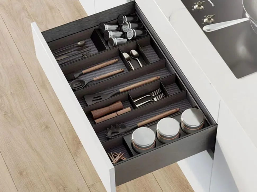 Organizzatore inclinato per cassetto Orderbox, 150x470 mm, Acciaio e Legno, Grigio antracite