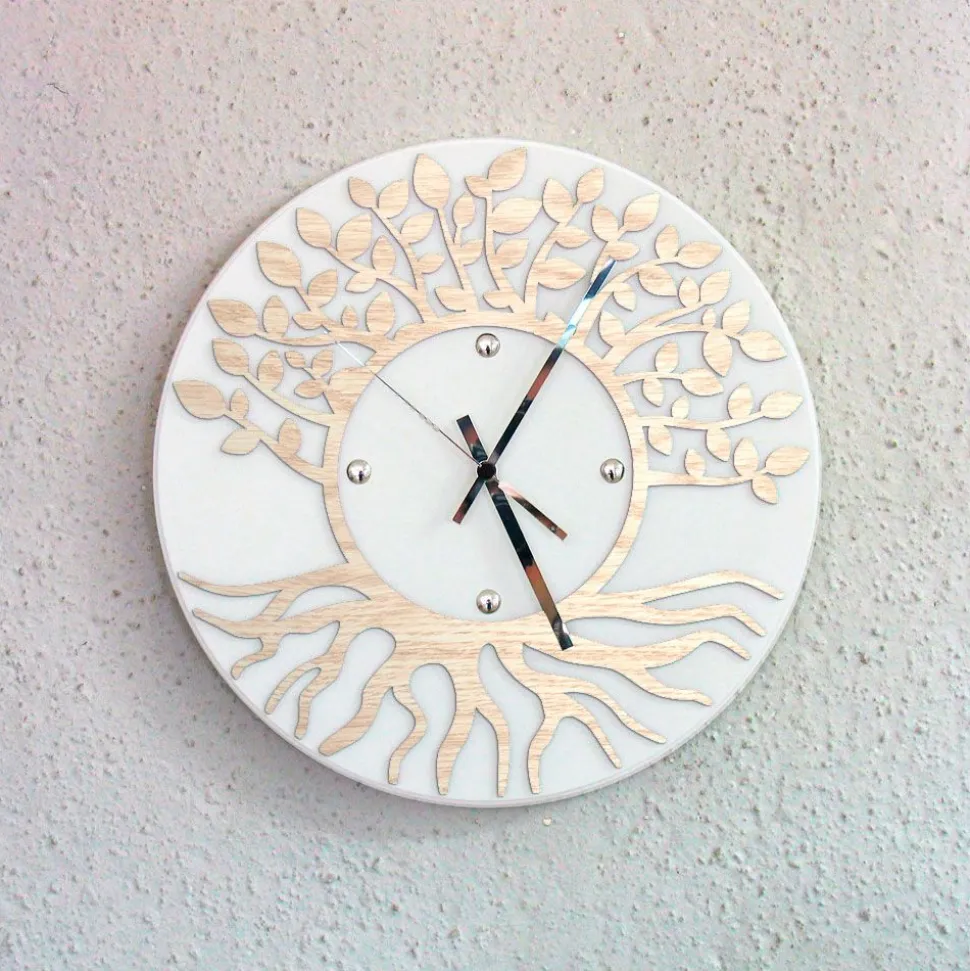 Orologio da parete albero della vita - bianco / legno naturale