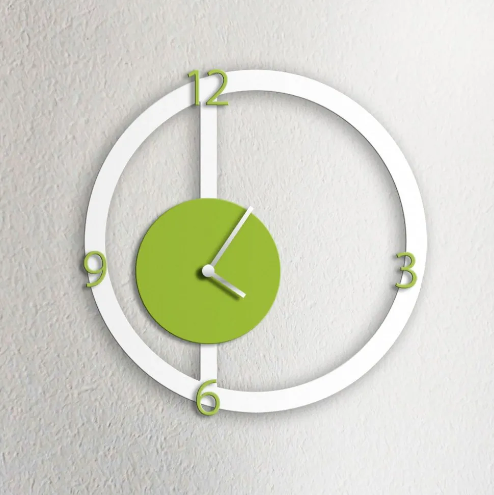 Orologio da parete HALO, bianco e verde acido